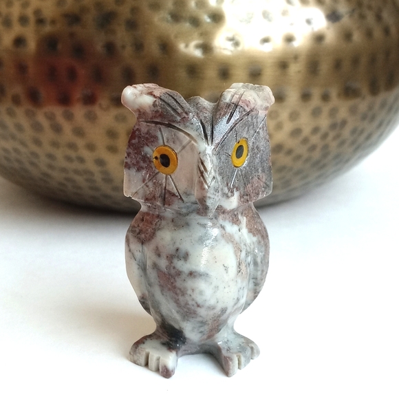 Other - Marbled Owl Soap Stone Vintage Natural Toned Marbled Owl Figurine 3" Tall